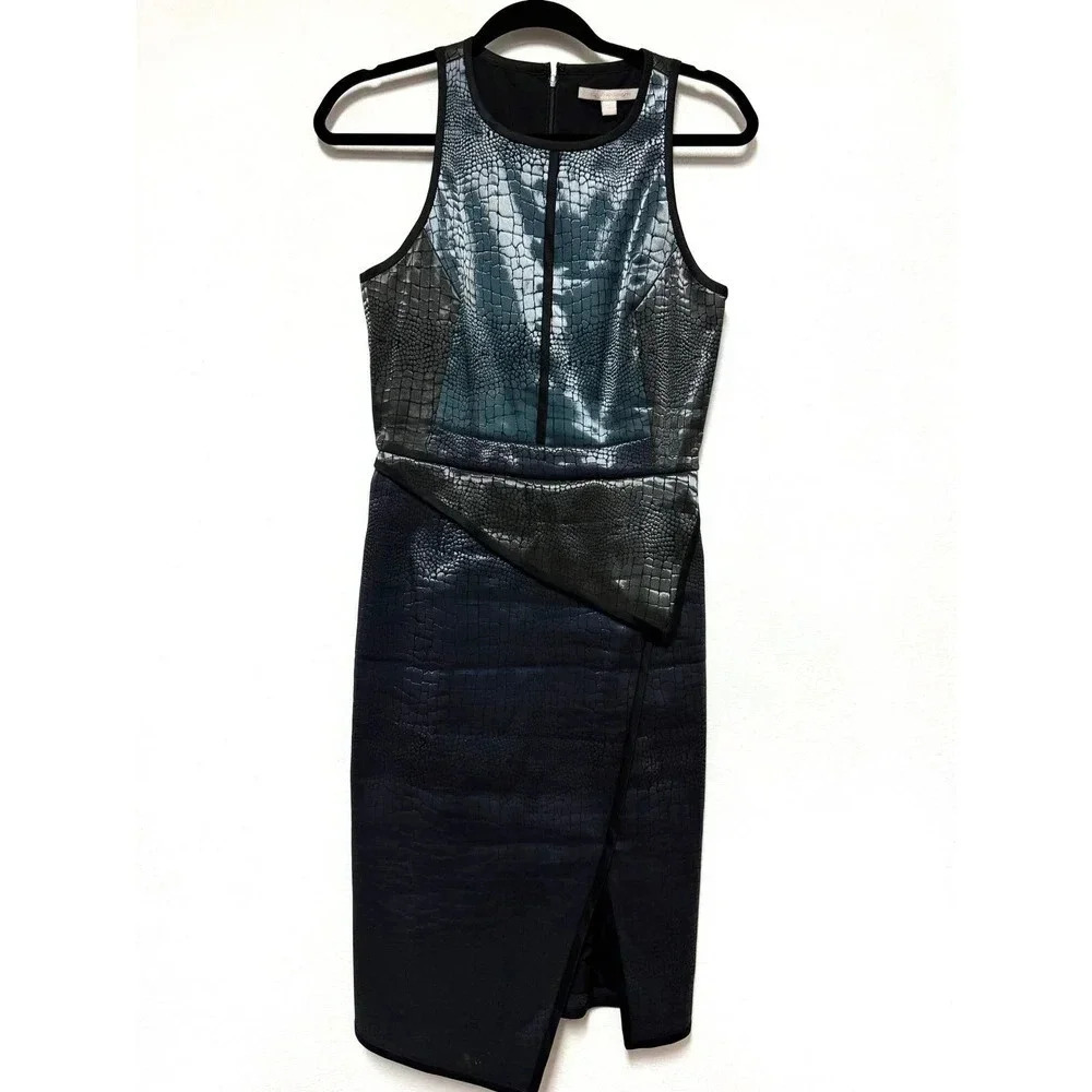 EUC Jonathan Simkhai Crocodile Snakeskin Colorblock Sheath Dress Taylor Swift - Picture 2 of 8